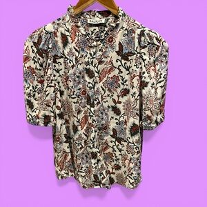Cute creamy floral boho Baukjen UK ruffle collar puff sleve blouse scandi casual